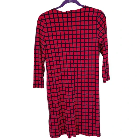 Michael Kors Mod Geometric Grid Print Shift Dress Red Black Chain Neckline Small - Picture 2 of 8